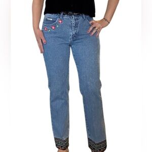 RVT Vintage Embroidered Bohemian Floral straight fit jeans size 11/12
